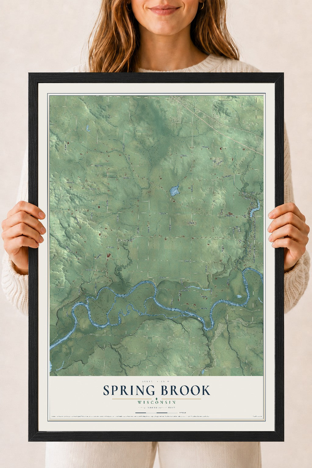 Map of Spring Brook, Wisconsin, 18 x 24 inch print in a black wood frame