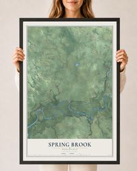 Map of Spring Brook, Wisconsin, 24 x 36 inch print in a black wood frame