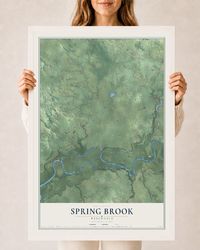 Map of Spring Brook, Wisconsin, 24 x 36 inch print in a white wood frame