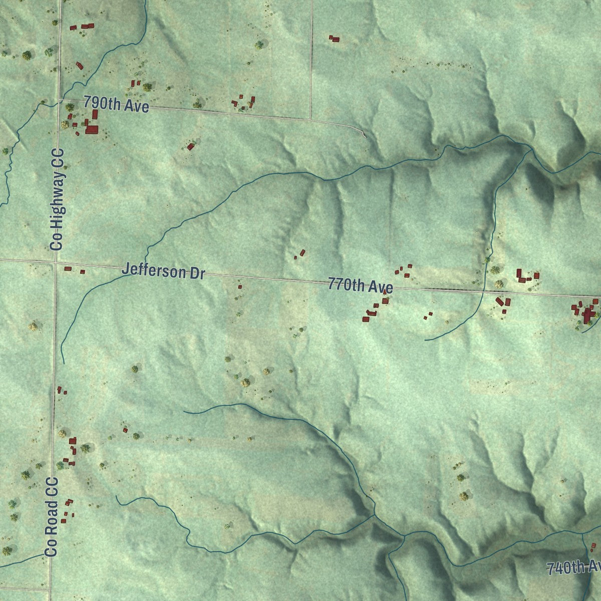 Second close-up of the map of Spring Lake, Wisconsin print showing more streets and buildings