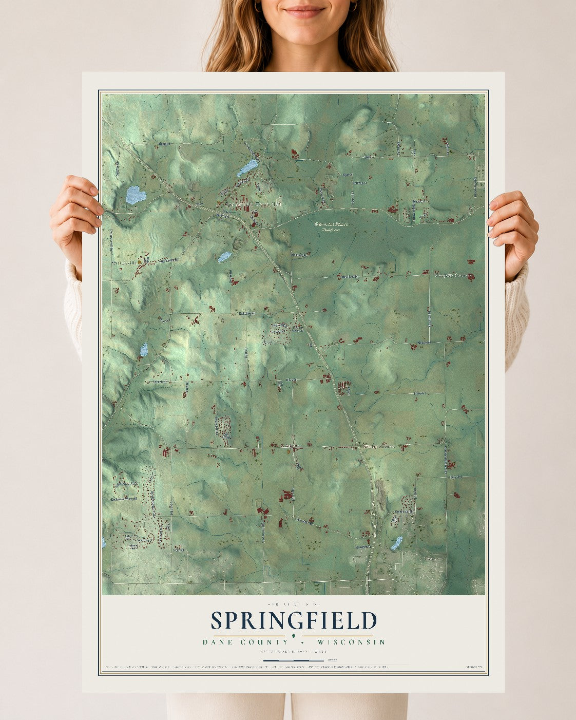 Map of Springfield, Dane County, Wisconsin, 24 x 36 inch unframed archival matte print