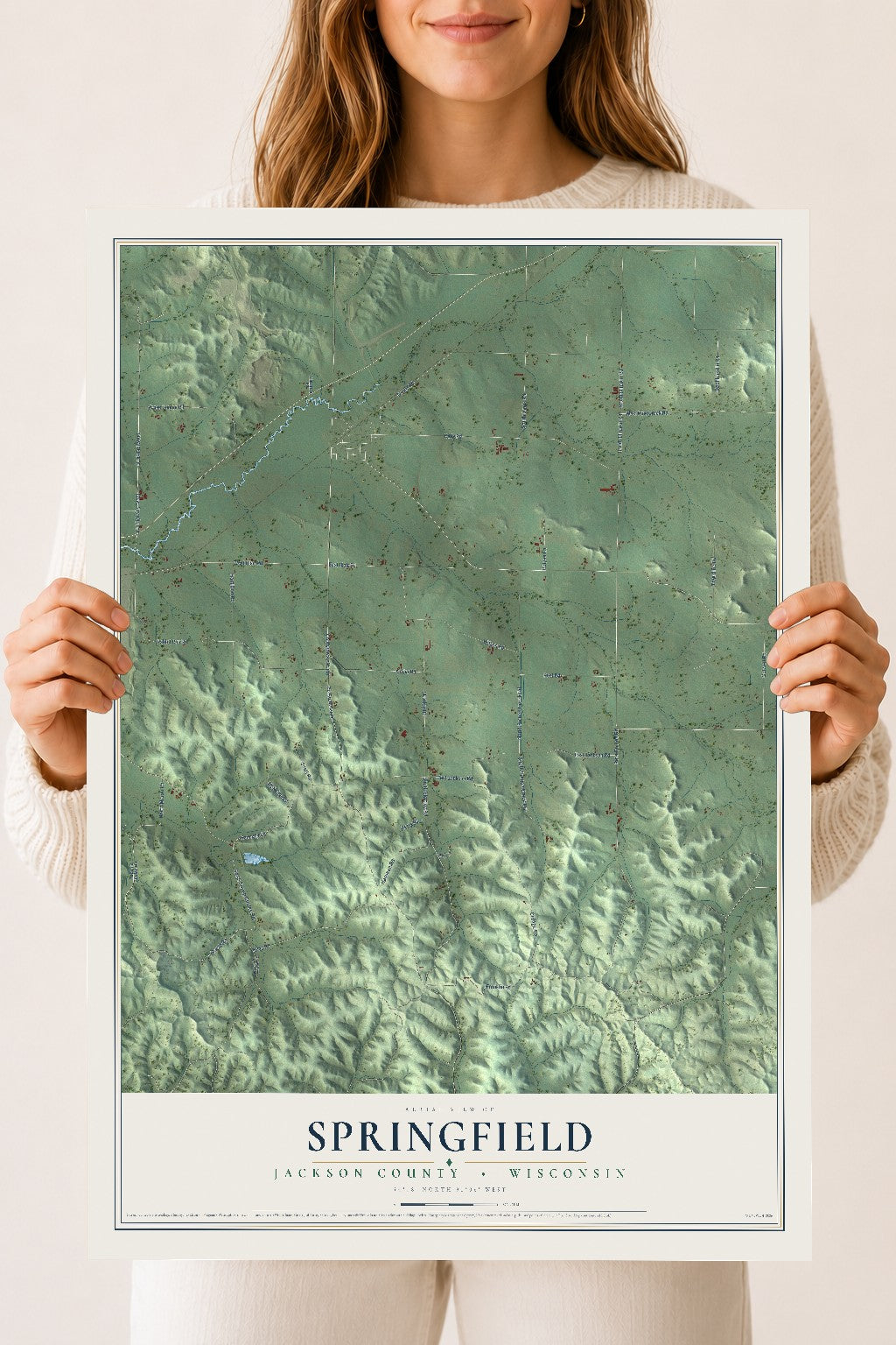 Map of Springfield, Jackson County, Wisconsin, 18 x 24 inch unframed archival matte print
