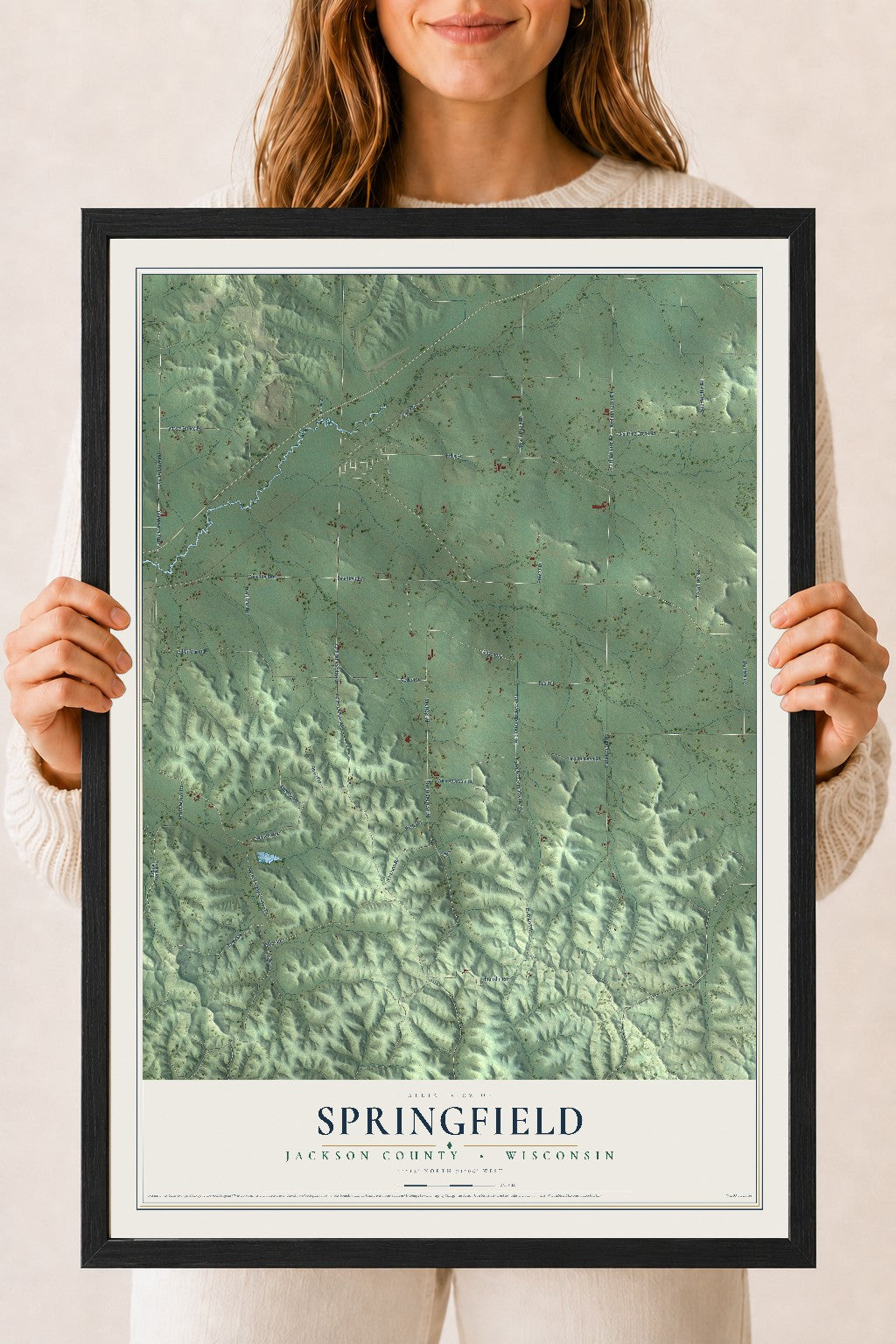 Map of Springfield, Jackson County, Wisconsin, 18 x 24 inch print in a black wood frame