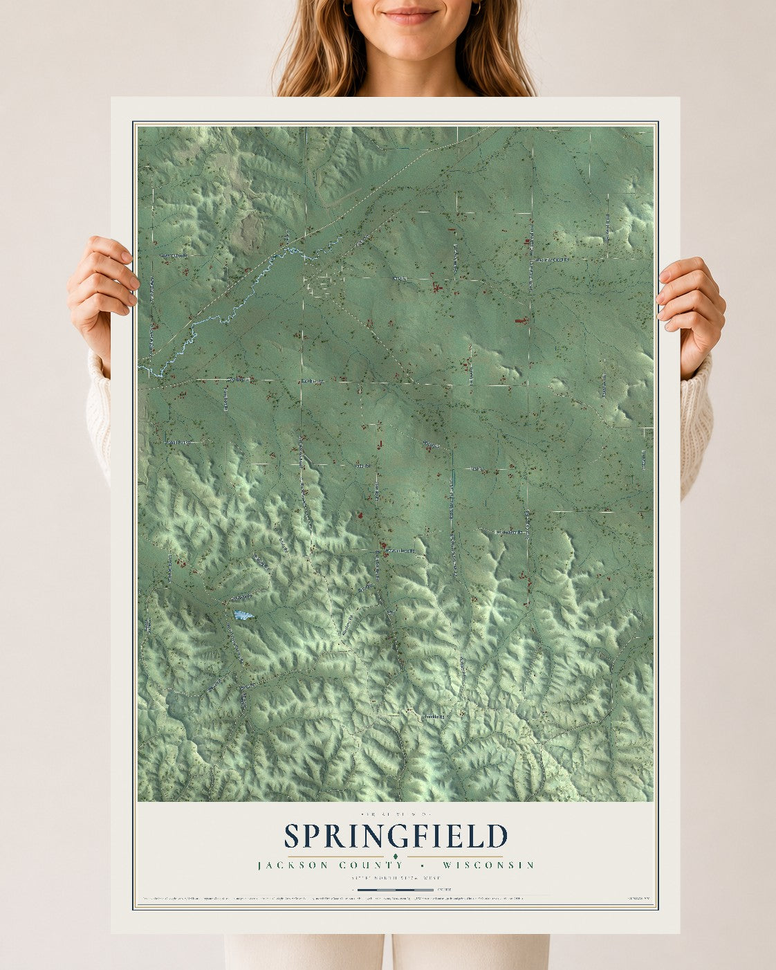 Map of Springfield, Jackson County, Wisconsin, 24 x 36 inch unframed archival matte print