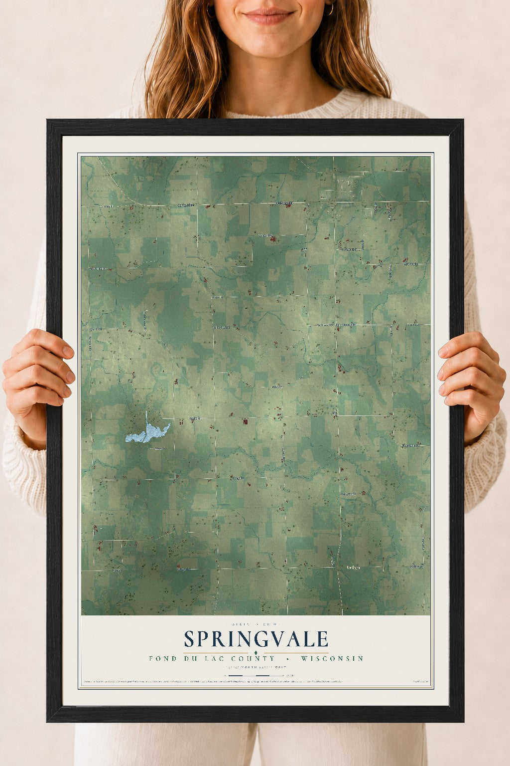 Map of Springvale, Fond du Lac County, Wisconsin, 18 x 24 inch print in a black wood frame