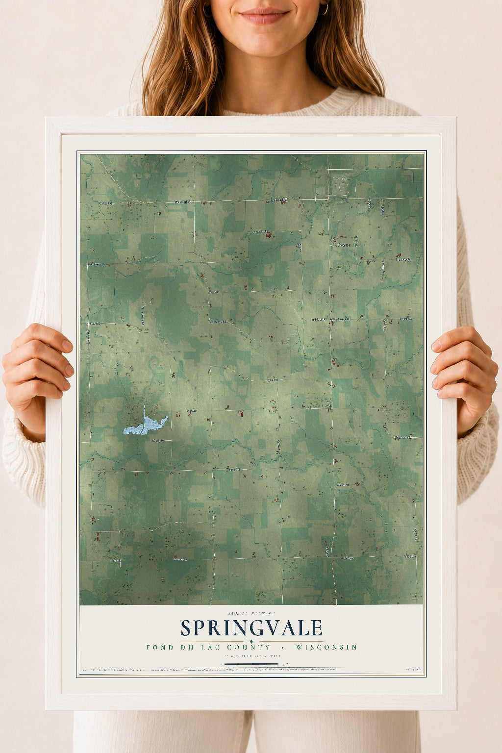 Map of Springvale, Fond du Lac County, Wisconsin, 18 x 24 inch print in a white wood frame