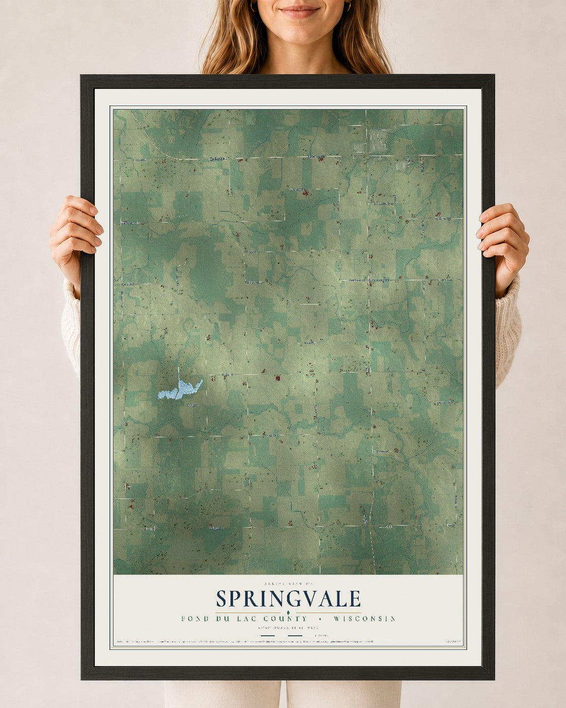 Map of Springvale, Fond du Lac County, Wisconsin, 24 x 36 inch print in a black wood frame