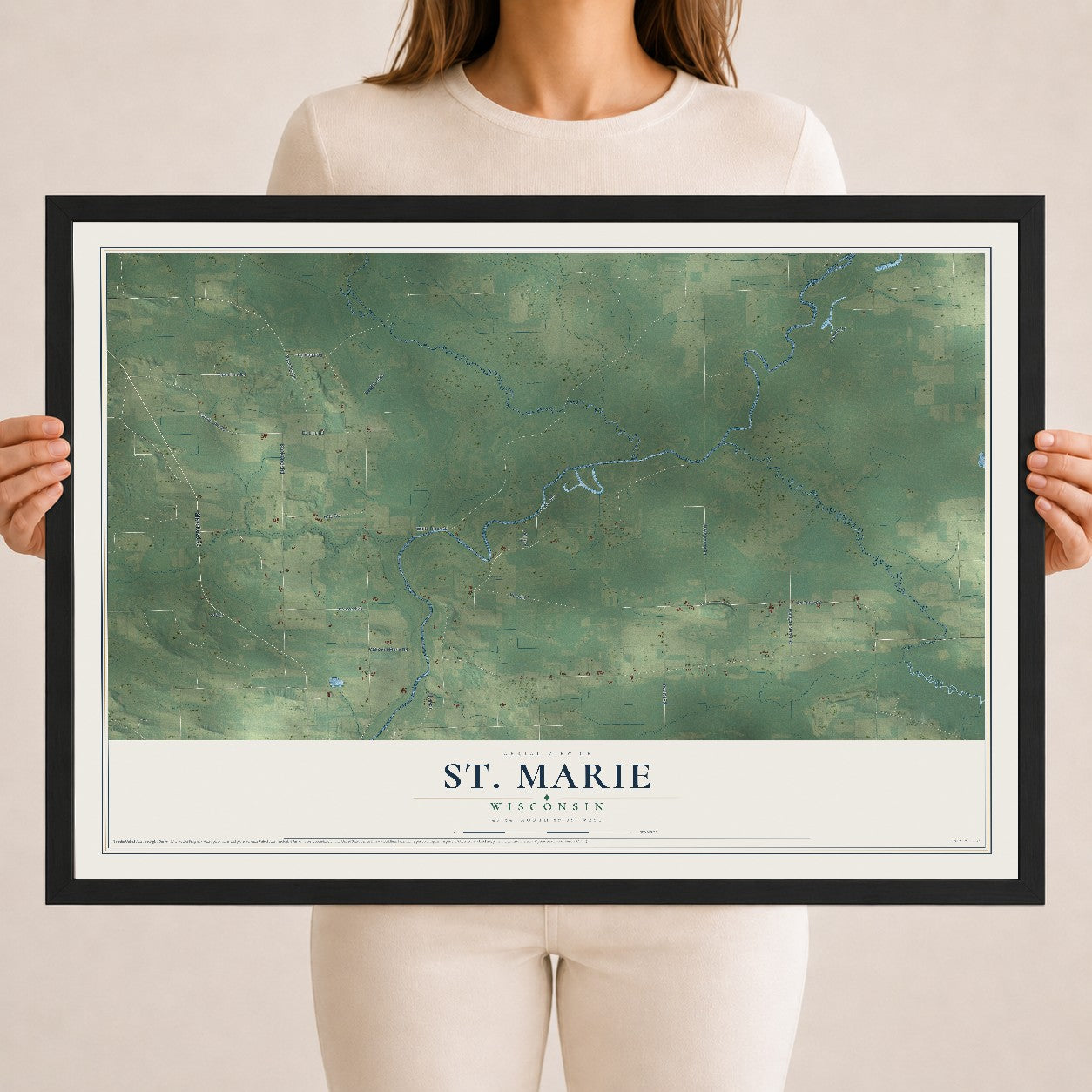 Map of St. Marie, Wisconsin, 18 x 24 inch print in a black wood frame