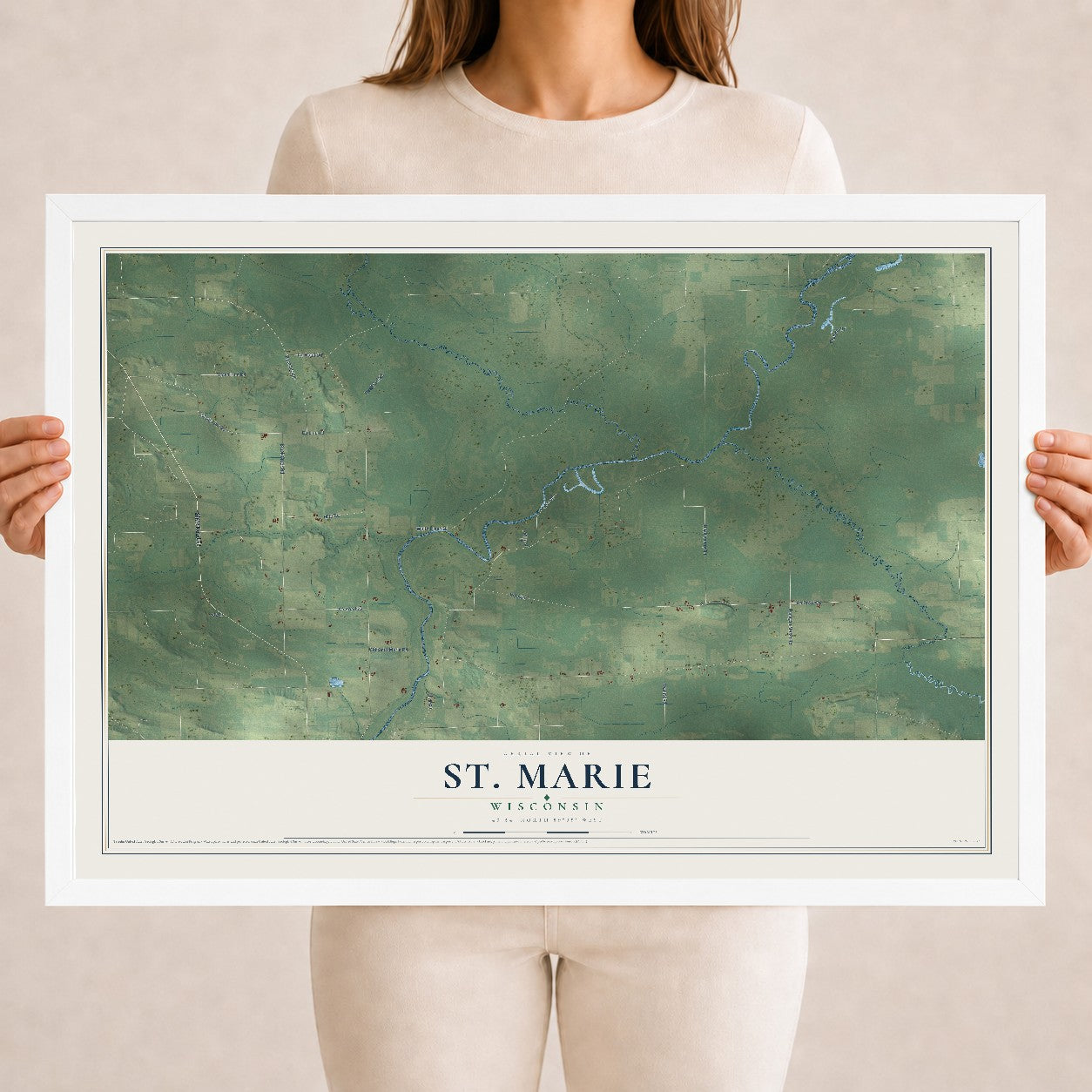 Map of St. Marie, Wisconsin, 18 x 24 inch print in a white wood frame