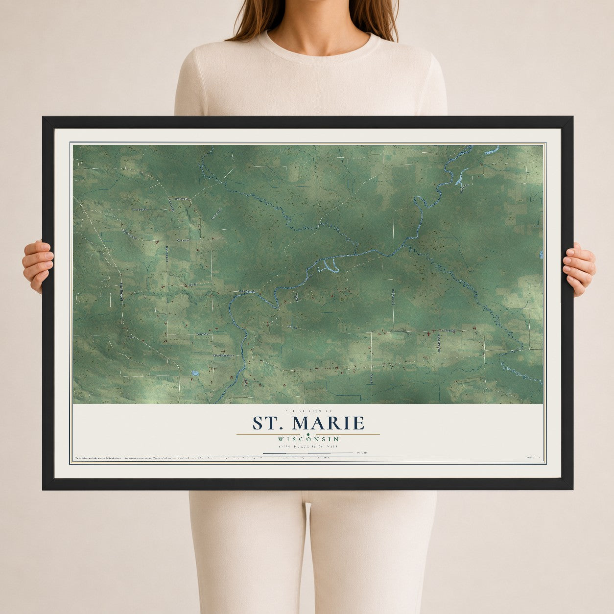 Map of St. Marie, Wisconsin, 24 x 36 inch print in a black wood frame