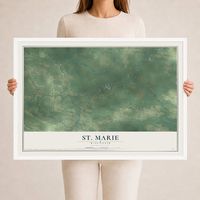 Map of St. Marie, Wisconsin, 24 x 36 inch print in a white wood frame