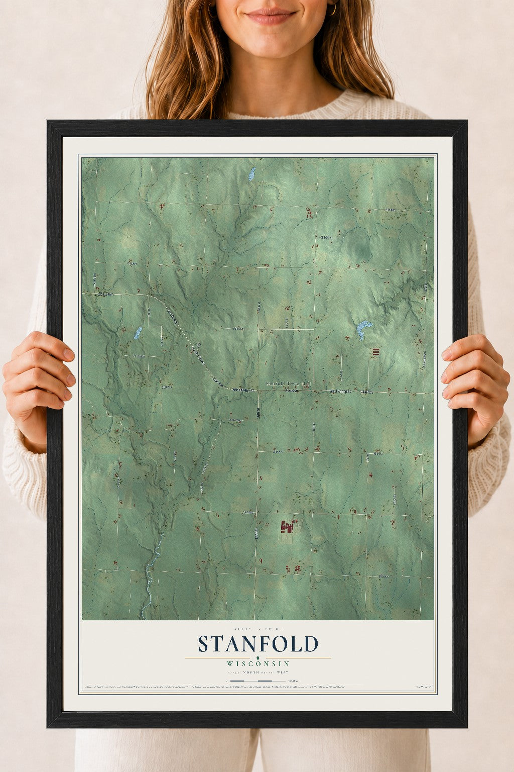 Map of Stanfold, Wisconsin, 18 x 24 inch print in a black wood frame