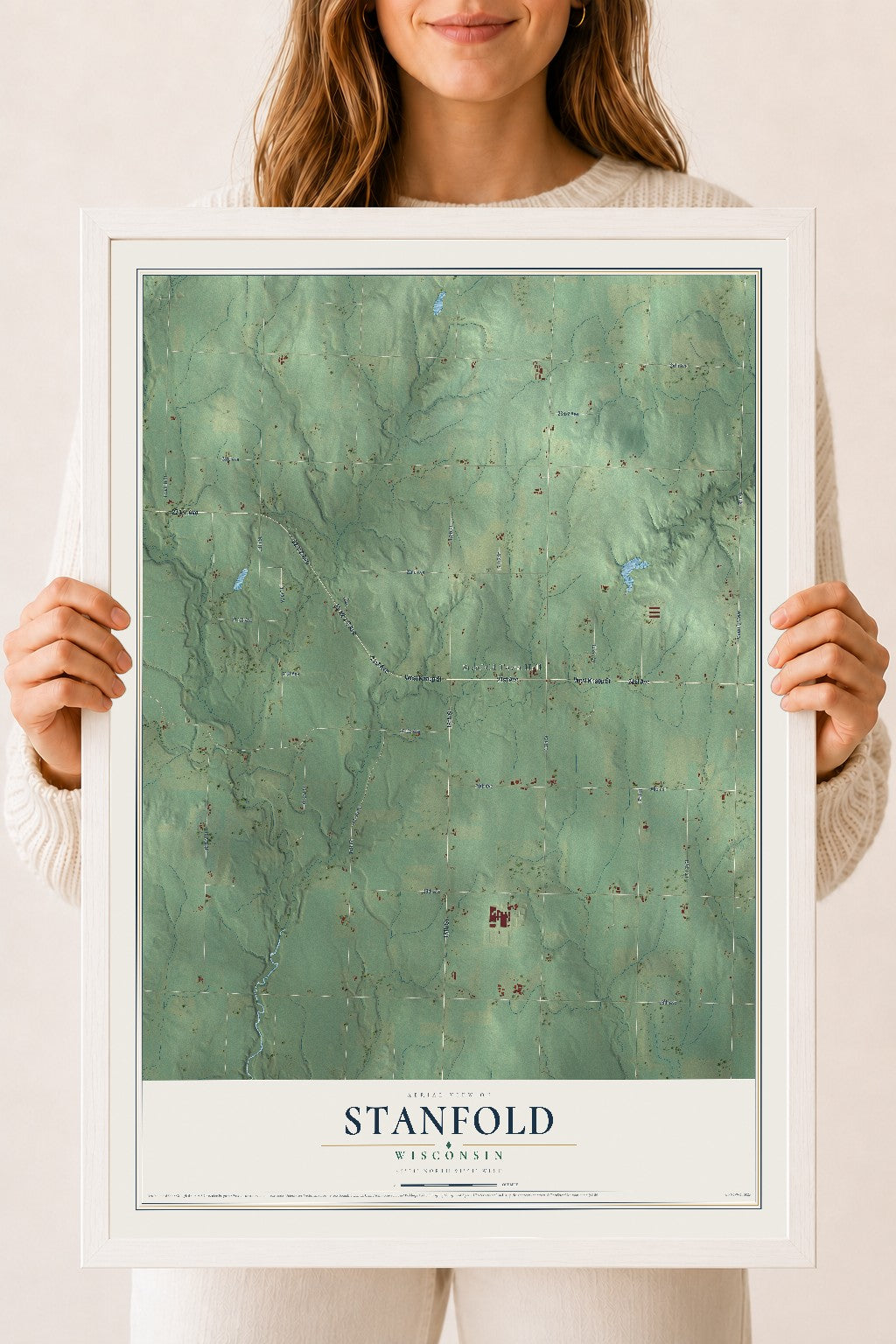 Map of Stanfold, Wisconsin, 18 x 24 inch print in a white wood frame