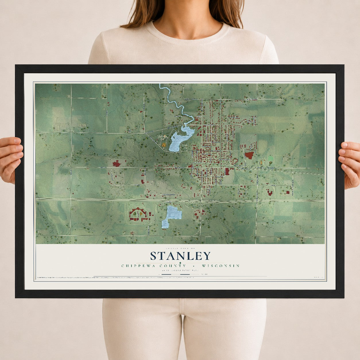 Map of Stanley, Chippewa County, Wisconsin, 18 x 24 inch print in a black wood frame