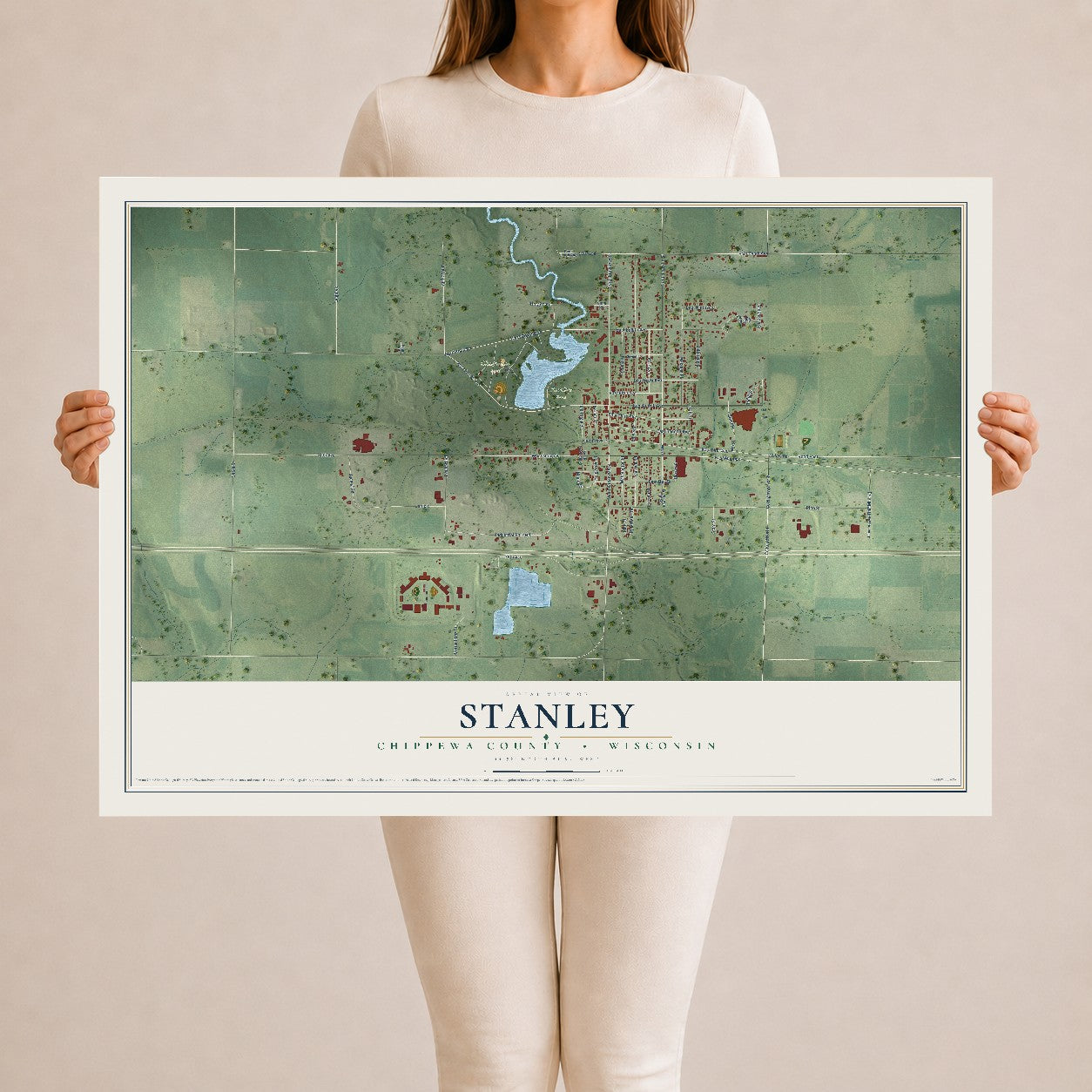 Map of Stanley, Chippewa County, Wisconsin, 24 x 36 inch unframed archival matte print