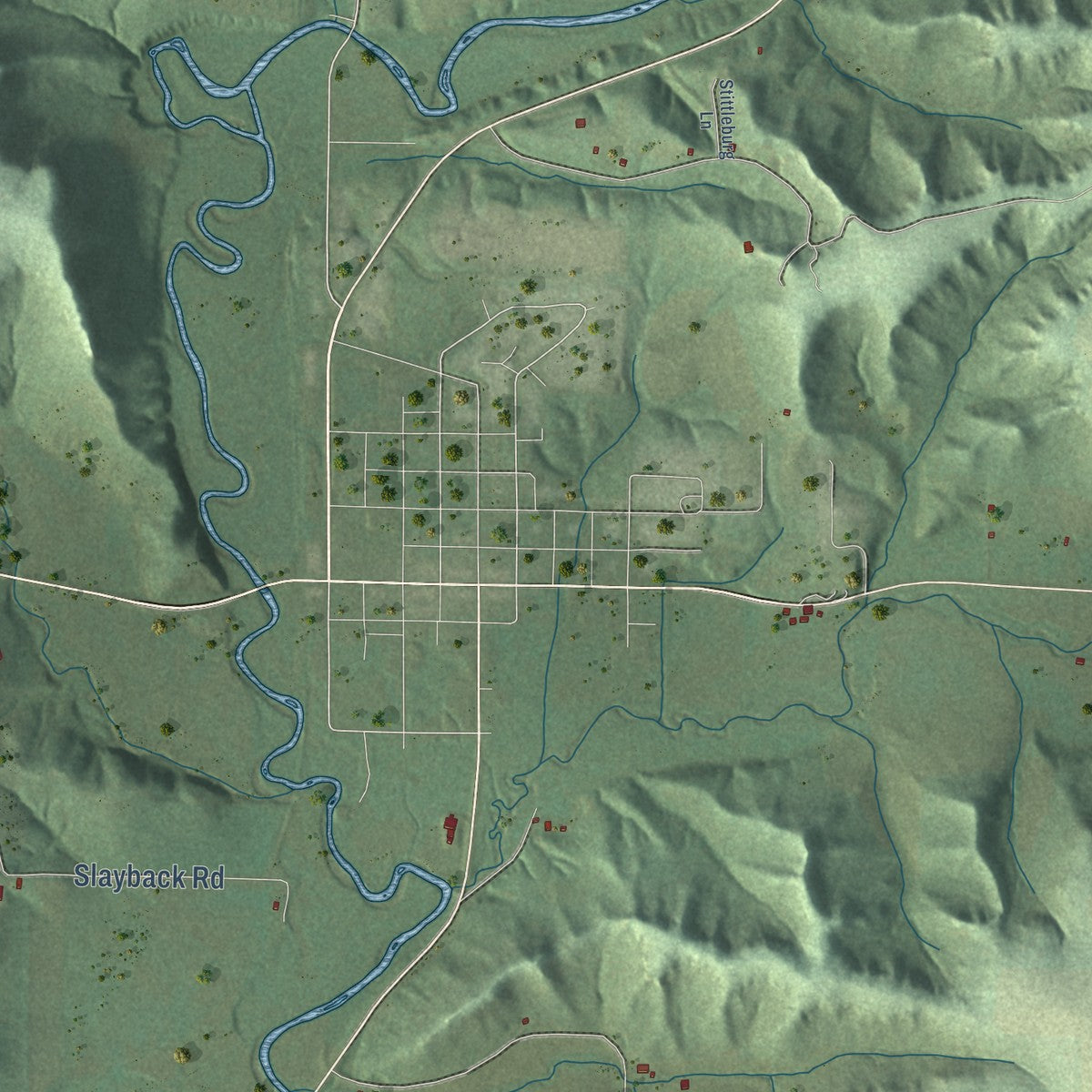 Second close-up of the map of Stark, Wisconsin print showing more streets and buildings