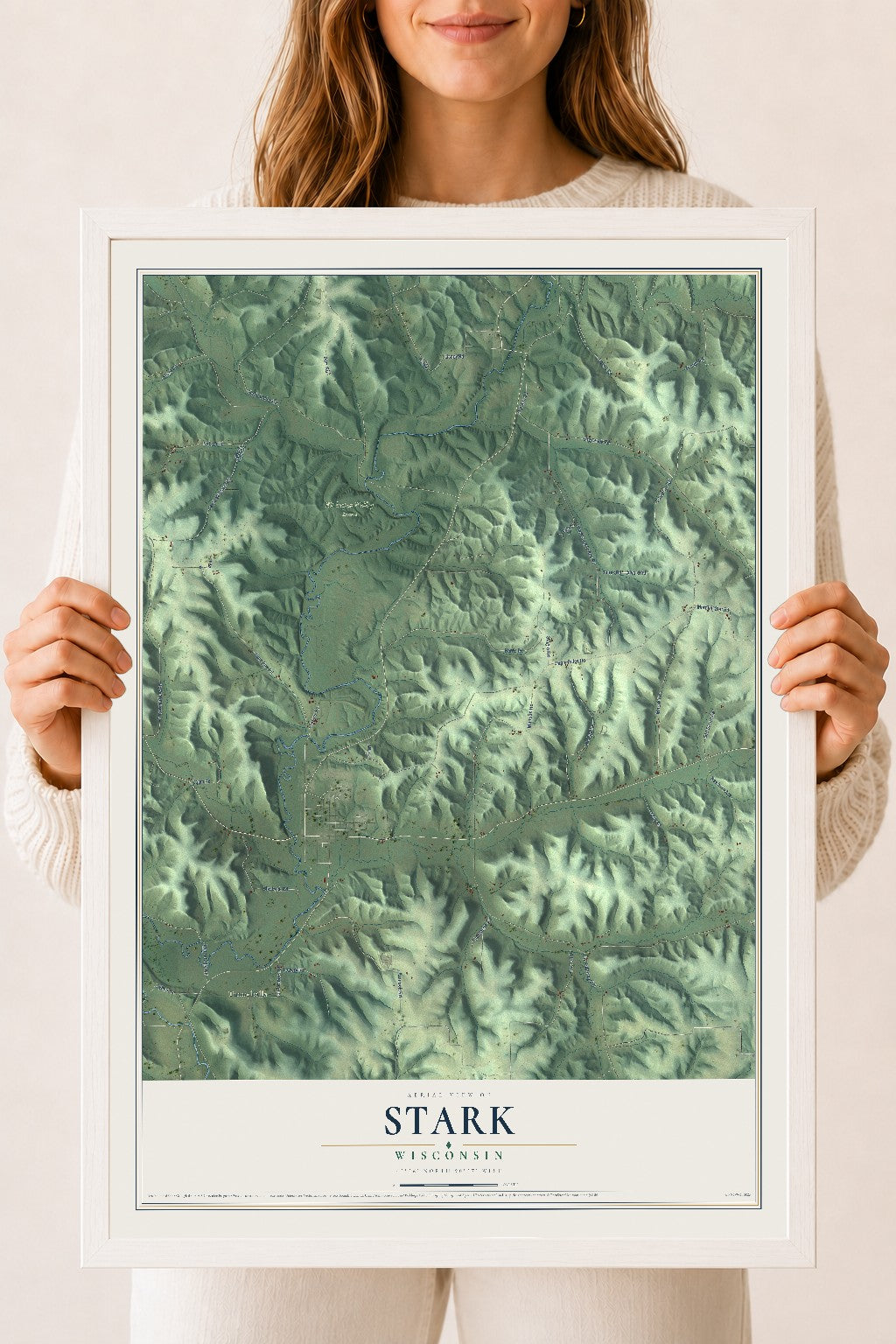 Map of Stark, Wisconsin, 18 x 24 inch print in a white wood frame
