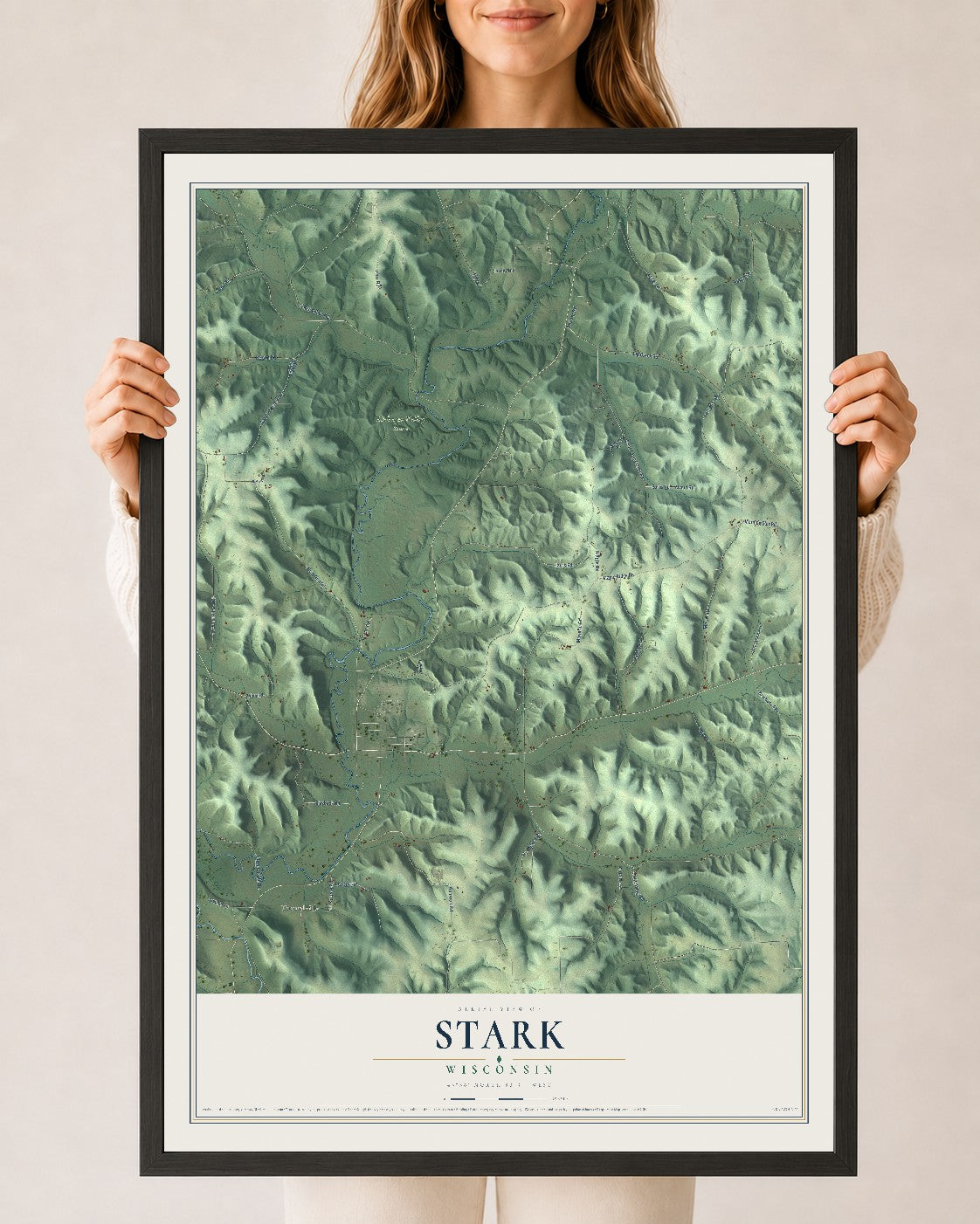 Map of Stark, Wisconsin, 24 x 36 inch print in a black wood frame
