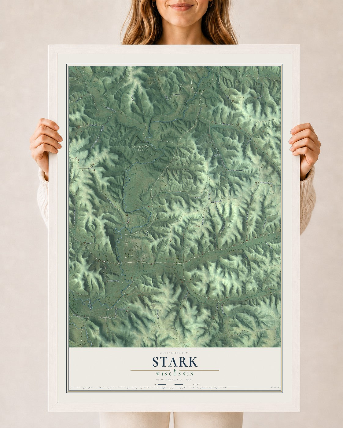 Map of Stark, Wisconsin, 24 x 36 inch print in a white wood frame