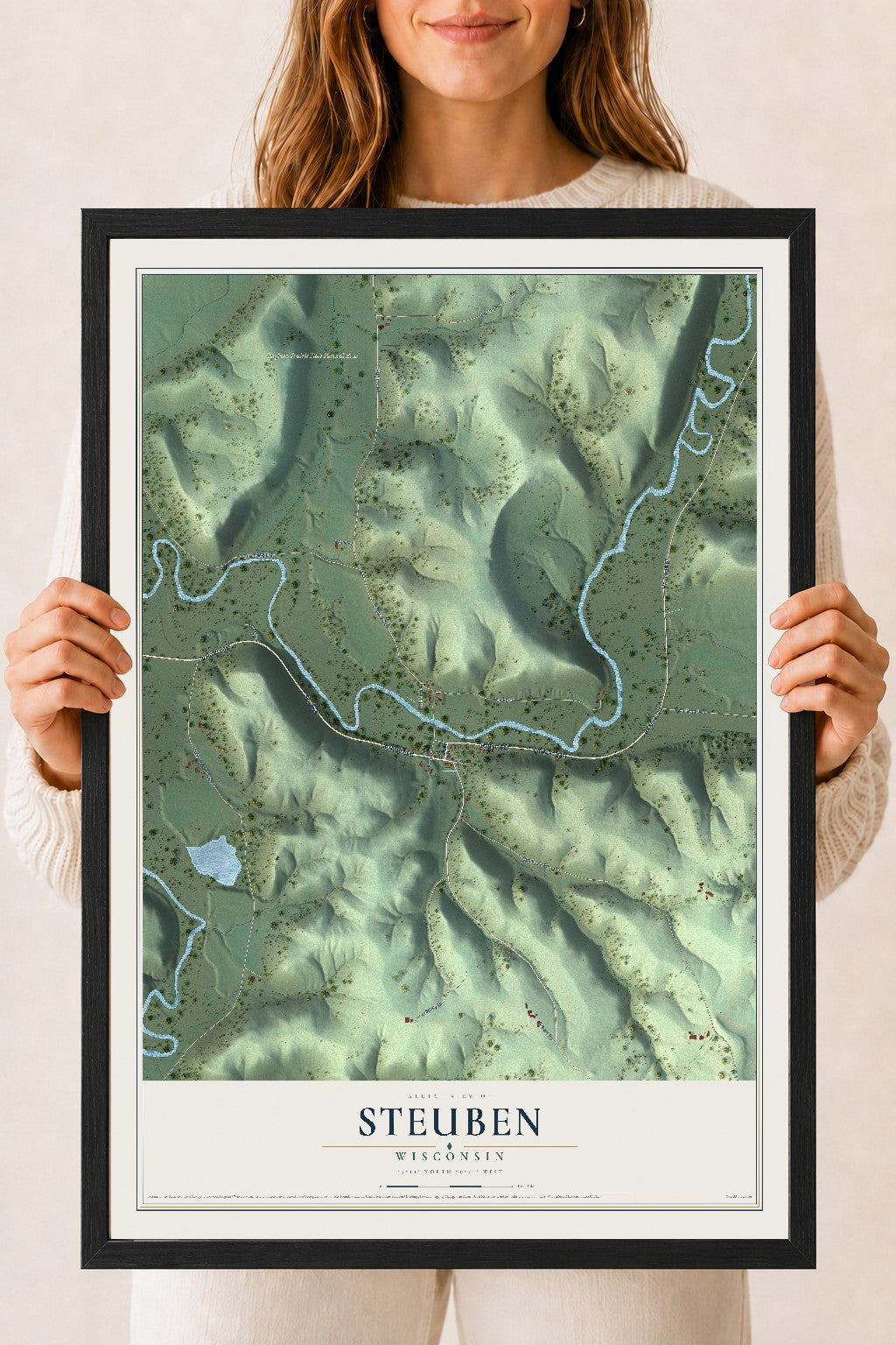 Map of Steuben, Wisconsin, 18 x 24 inch print in a black wood frame