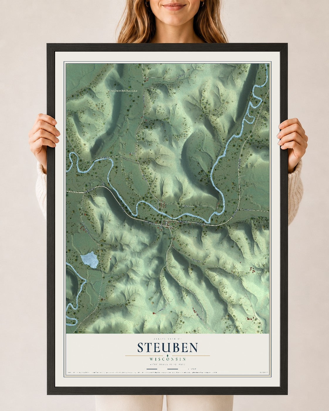Map of Steuben, Wisconsin, 24 x 36 inch print in a black wood frame