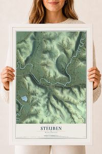 Map of Steuben, Wisconsin, 18 x 24 inch print in a white wood frame