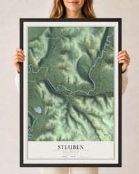 Map of Steuben, Wisconsin, 24 x 36 inch print in a black wood frame