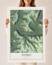 Map of Steuben, Wisconsin, 24 x 36 inch print in a white wood frame