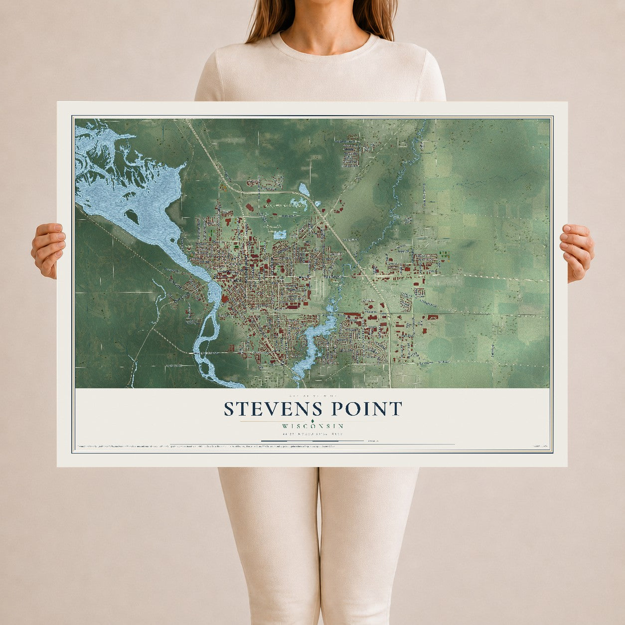 Map of Stevens Point, Wisconsin, 24 x 36 inch unframed archival matte print