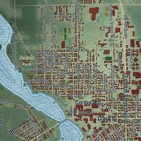 Close-up of the map of Stevens Point, Wisconsin print showing street and building detail
