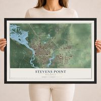 Map of Stevens Point, Wisconsin, 18 x 24 inch print in a black wood frame