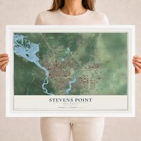 Map of Stevens Point, Wisconsin, 18 x 24 inch print in a white wood frame
