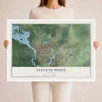 Map of Stevens Point, Wisconsin, 24 x 36 inch print in a white wood frame