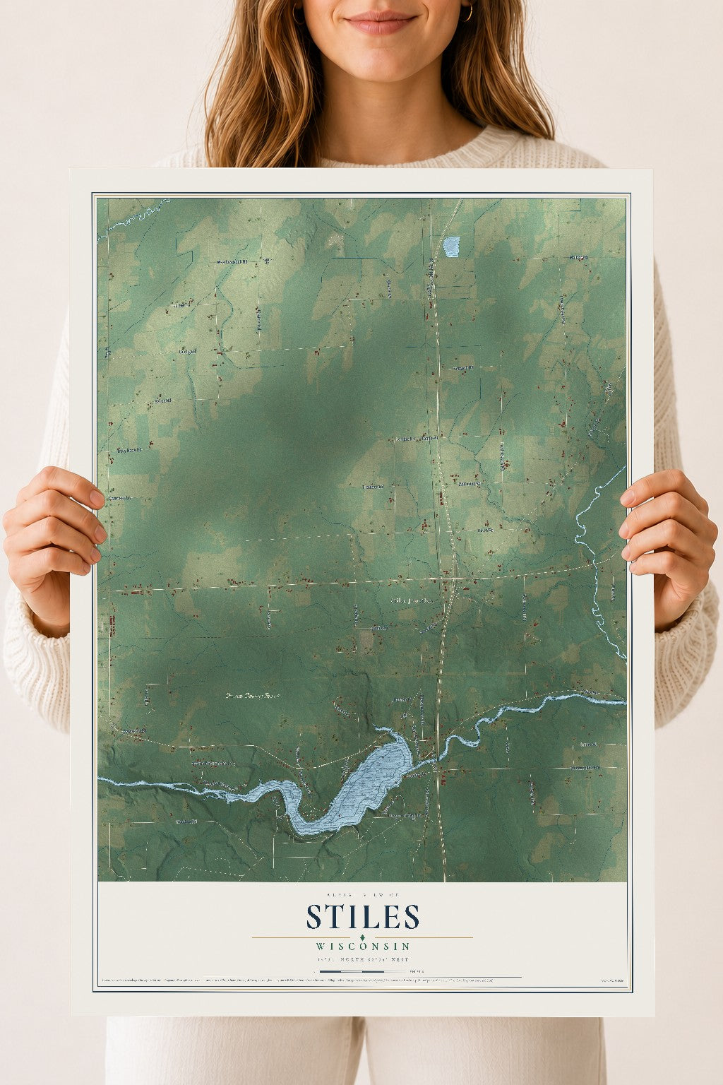 Map of Stiles, Wisconsin, 18 x 24 inch unframed archival matte print