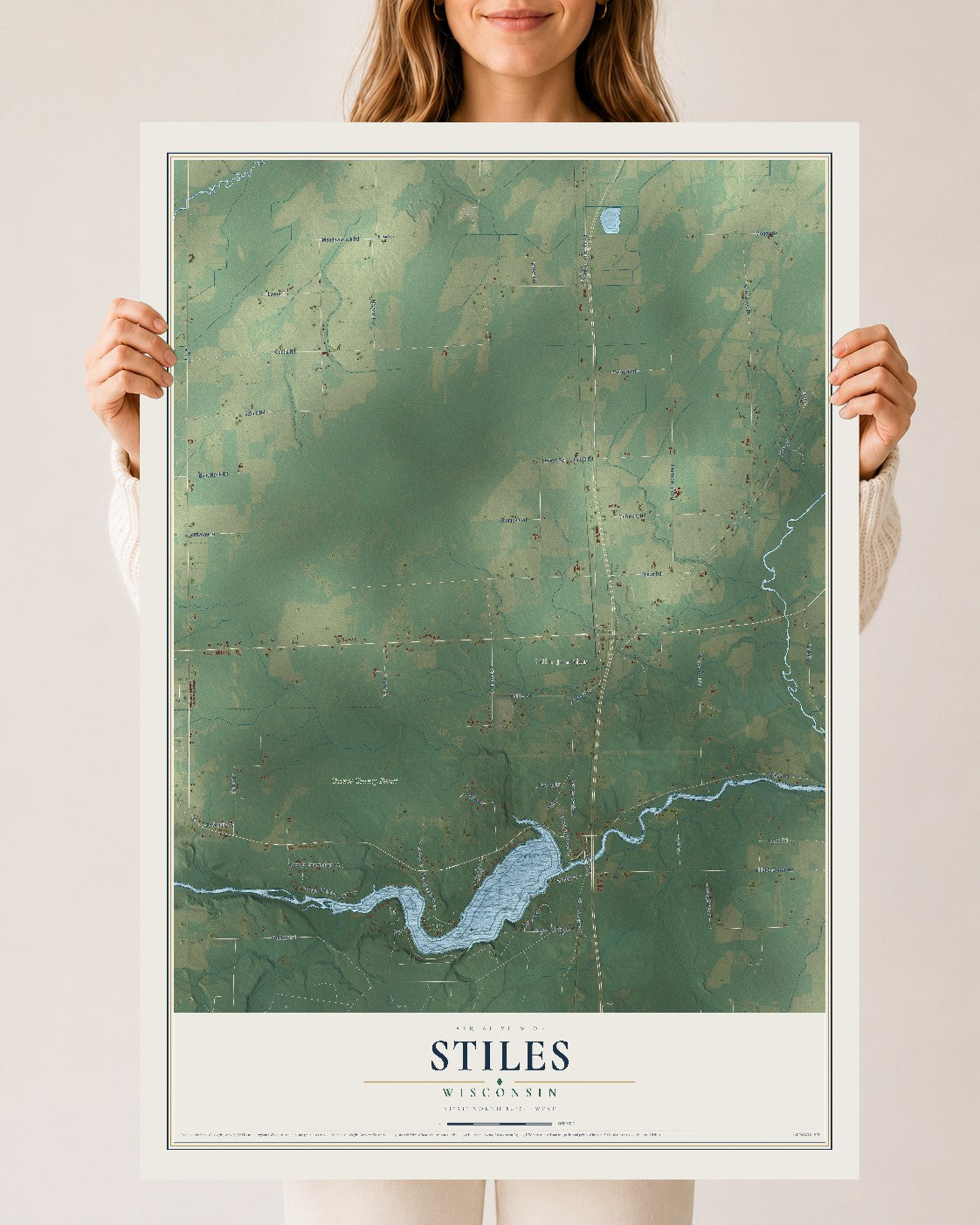 Map of Stiles, Wisconsin, 24 x 36 inch unframed archival matte print