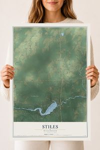 Map of Stiles, Wisconsin, 18 x 24 inch unframed archival matte print