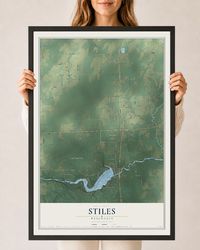 Map of Stiles, Wisconsin, 24 x 36 inch print in a black wood frame