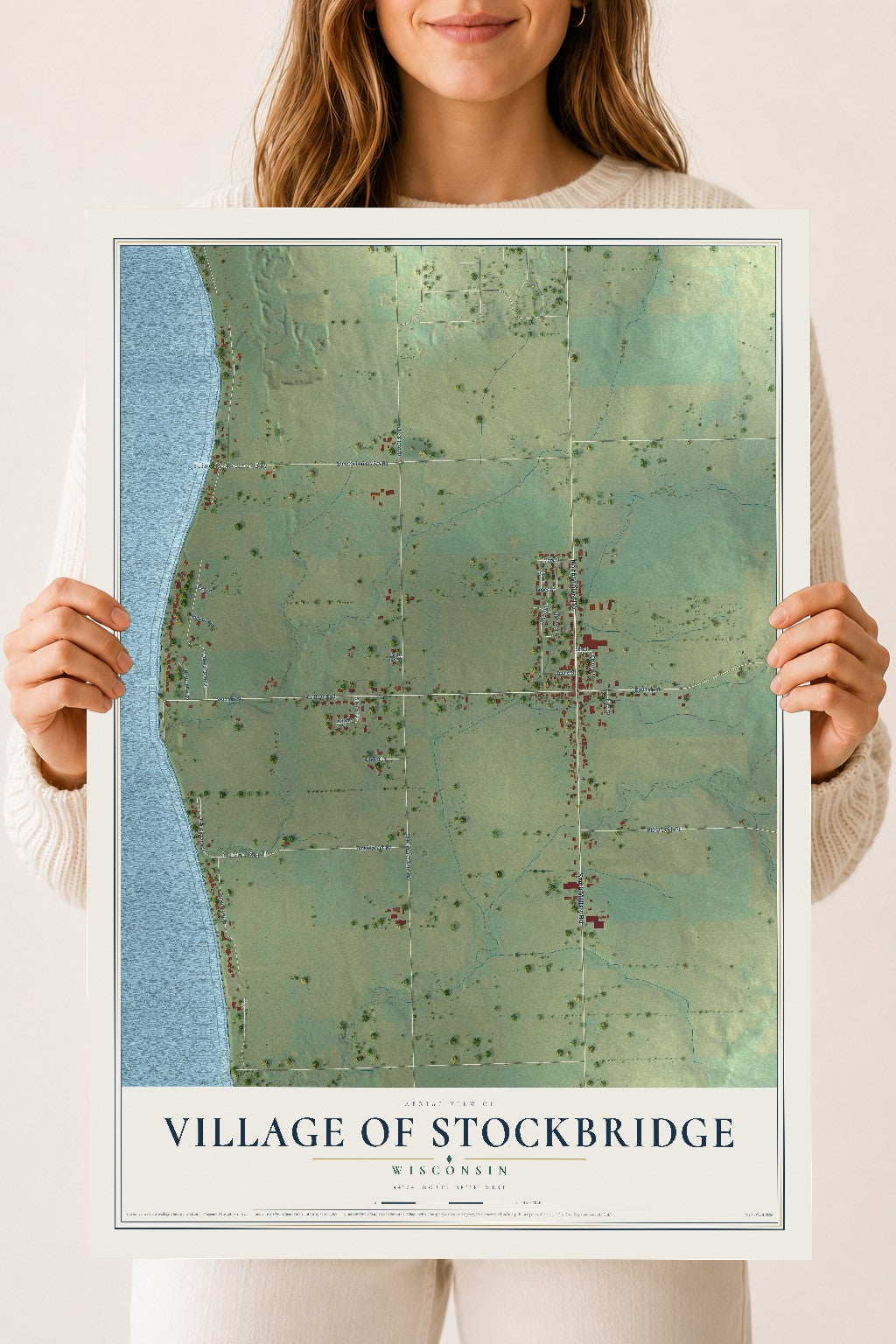 Map of Stockbridge, Wisconsin, 18 x 24 inch unframed archival matte print