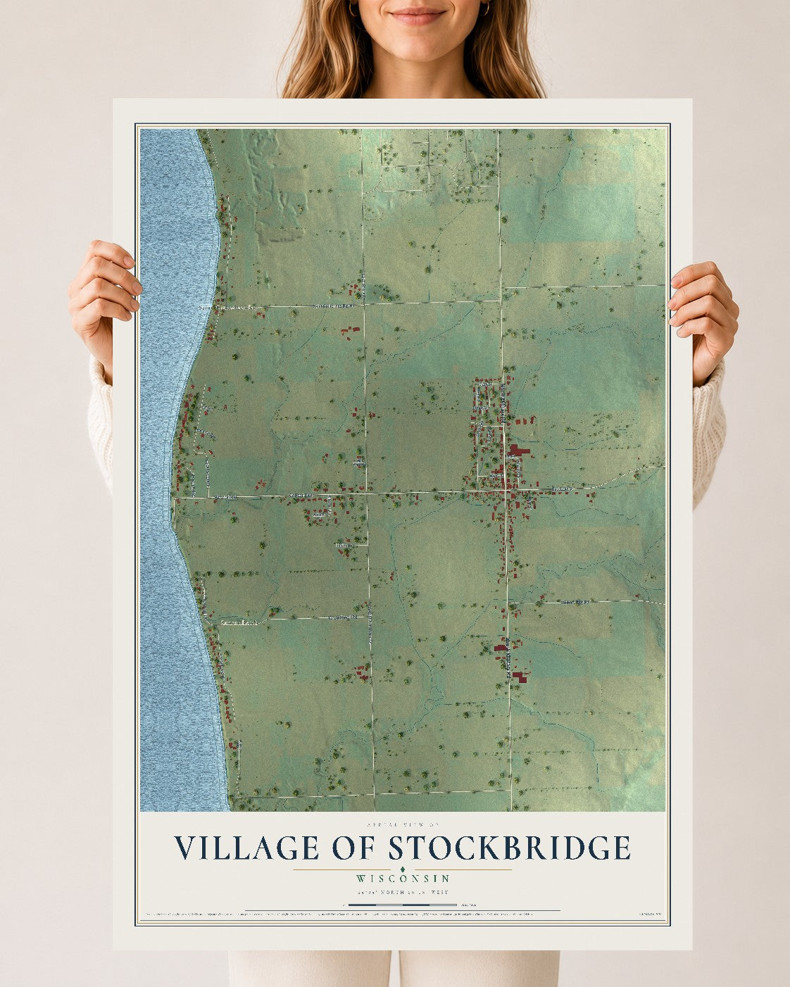 Map of Stockbridge, Wisconsin, 24 x 36 inch unframed archival matte print