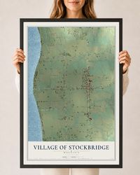 Map of Stockbridge, Wisconsin, 24 x 36 inch print in a black wood frame