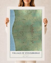 Map of Stockbridge, Wisconsin, 24 x 36 inch print in a white wood frame