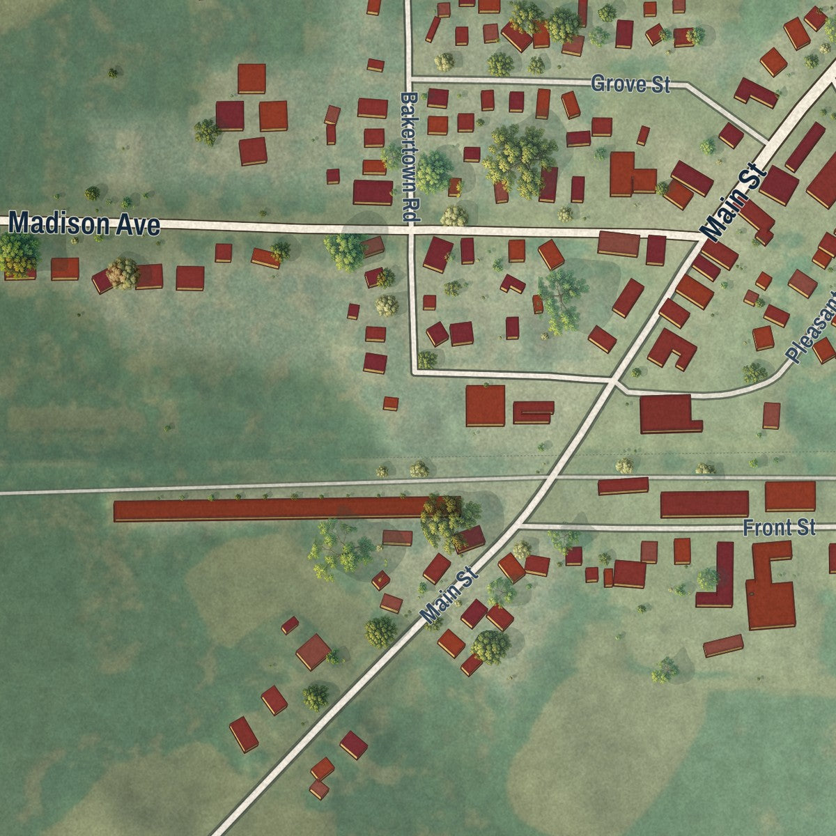 Close-up of the map of Sullivan, Wisconsin print showing street and building detail