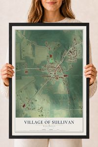 Map of Sullivan, Wisconsin, 18 x 24 inch print in a black wood frame