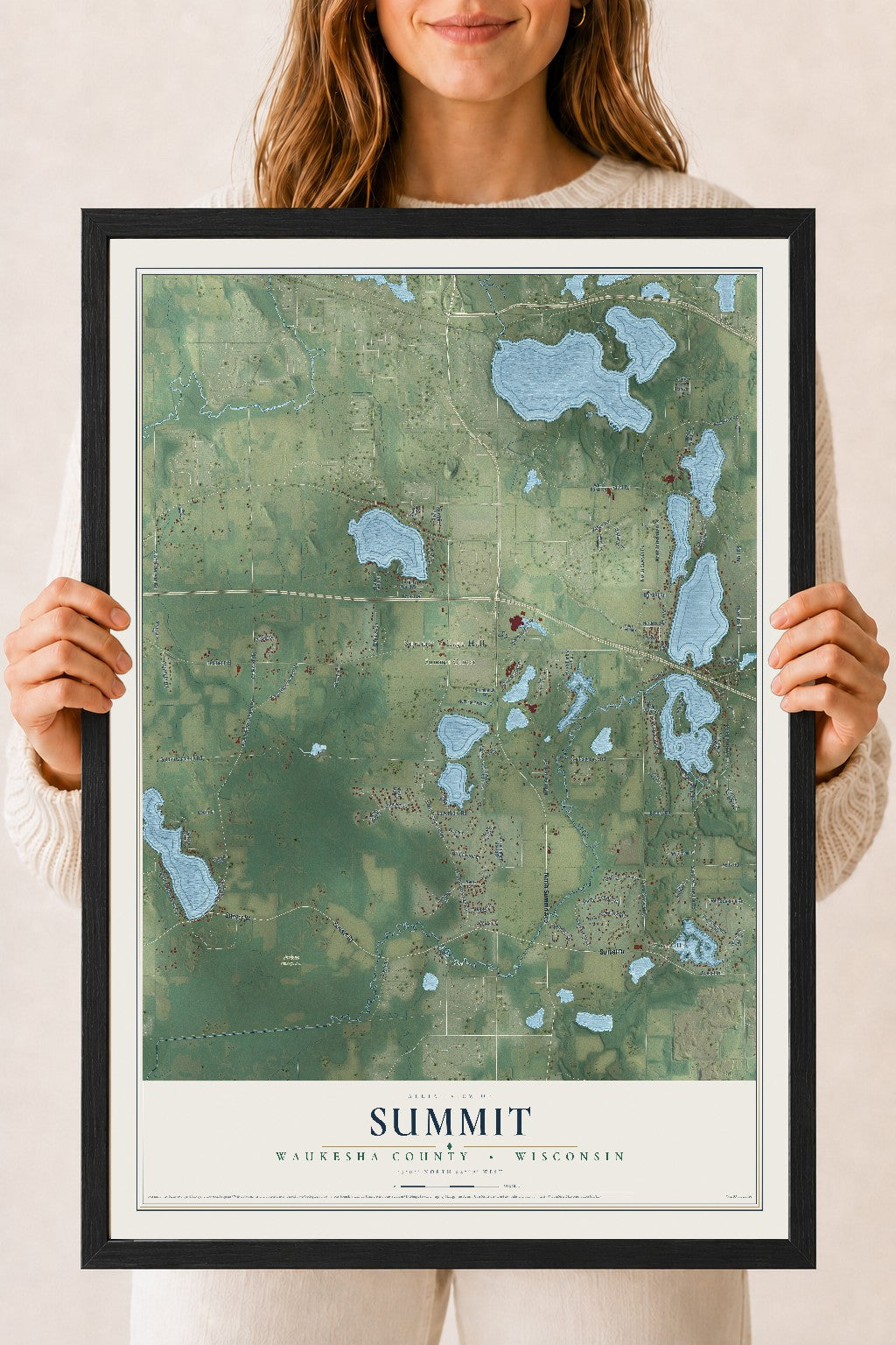 Map of Summit, Waukesha County, Wisconsin, 18 x 24 inch print in a black wood frame