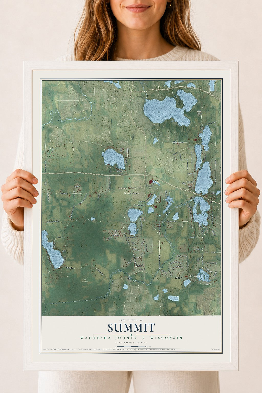 Map of Summit, Waukesha County, Wisconsin, 18 x 24 inch print in a white wood frame