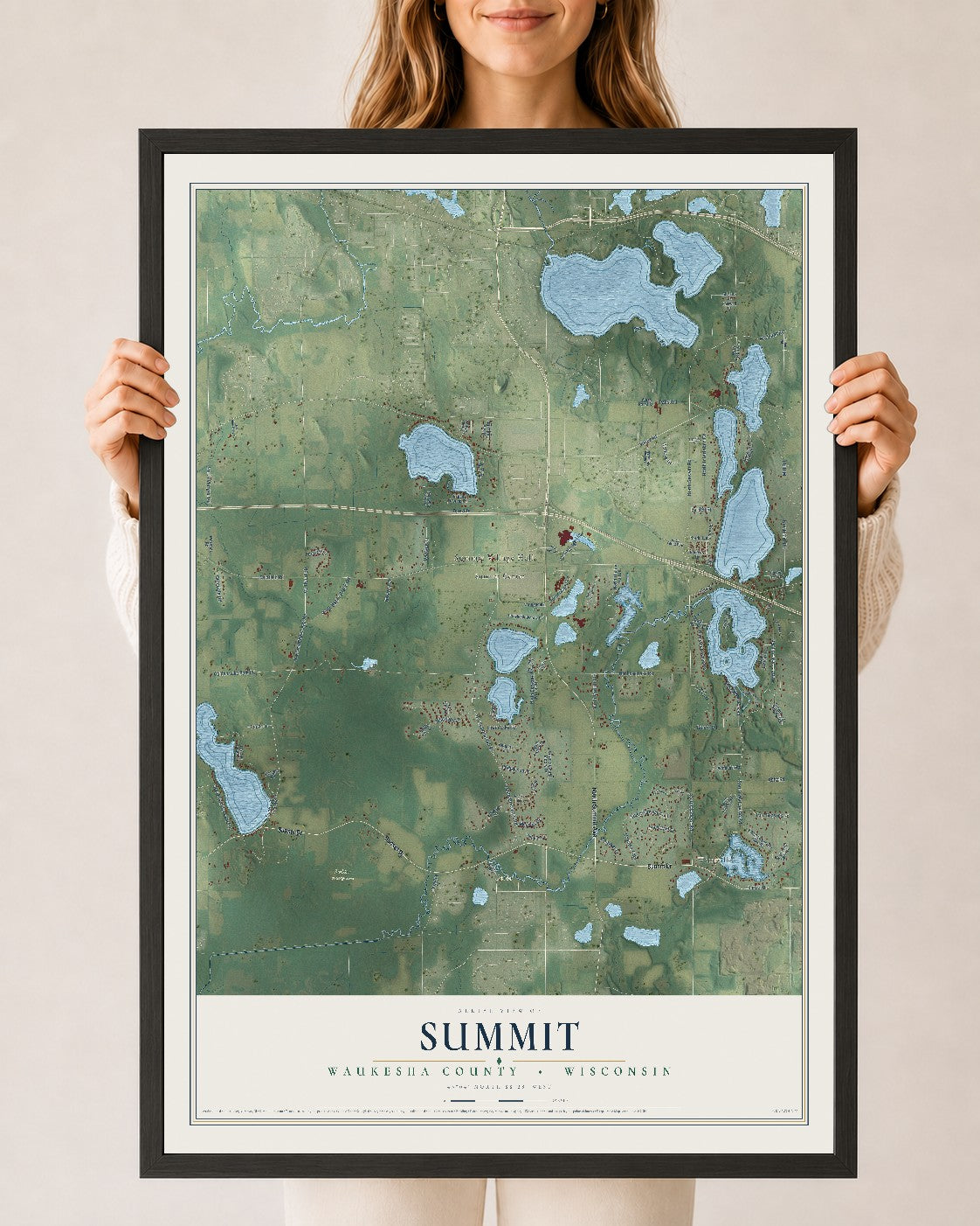 Map of Summit, Waukesha County, Wisconsin, 24 x 36 inch print in a black wood frame