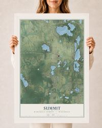 Map of Summit, Waukesha County, Wisconsin, 24 x 36 inch print in a white wood frame