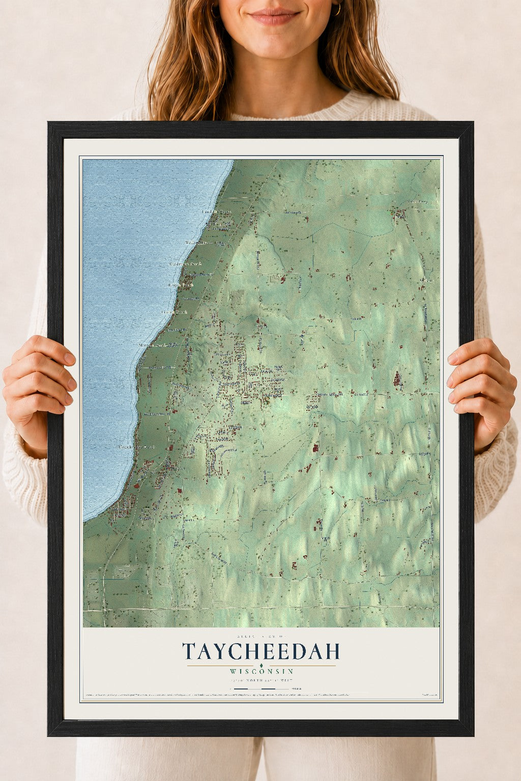 Map of Taycheedah, Wisconsin, 18 x 24 inch print in a black wood frame