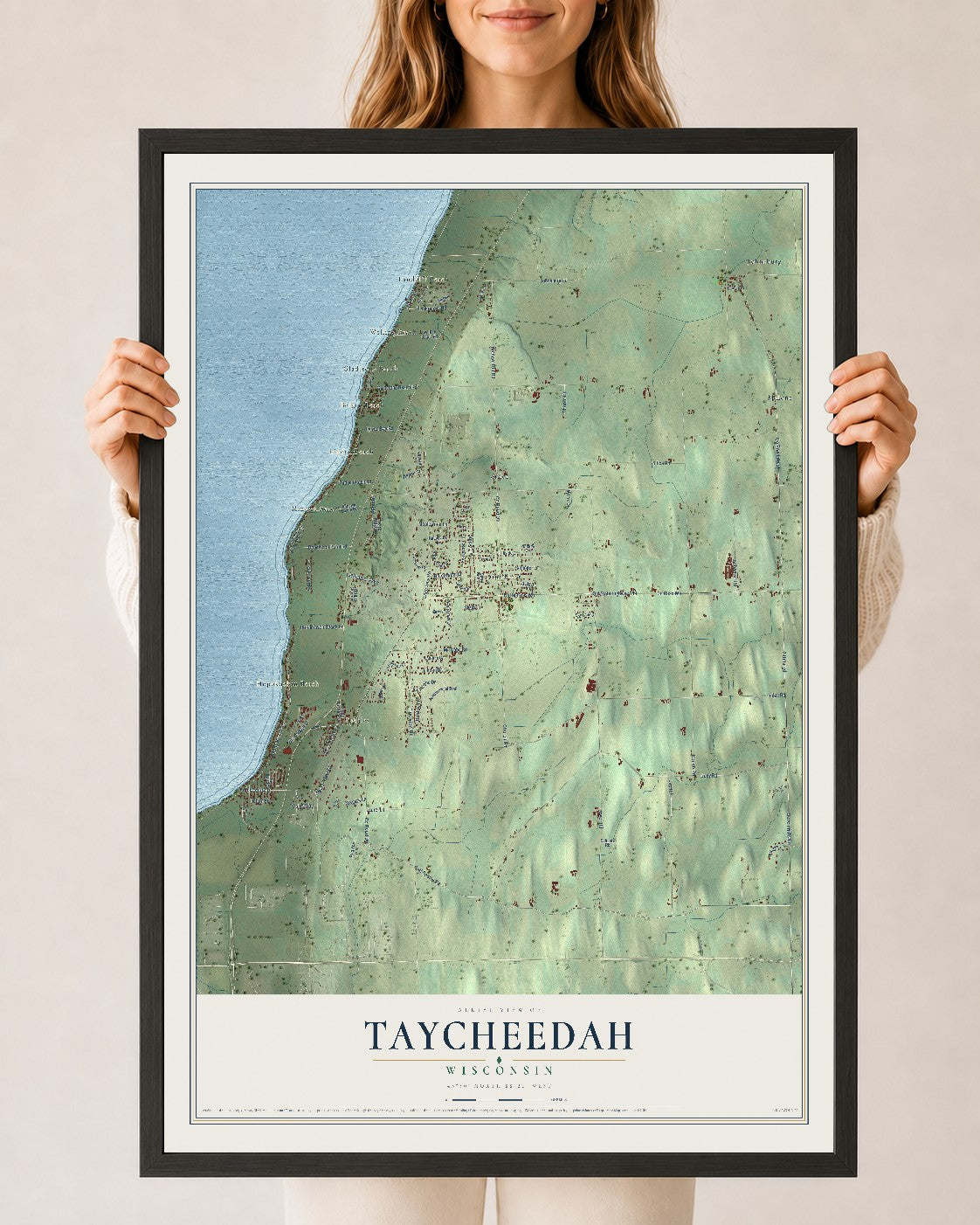 Map of Taycheedah, Wisconsin, 24 x 36 inch print in a black wood frame