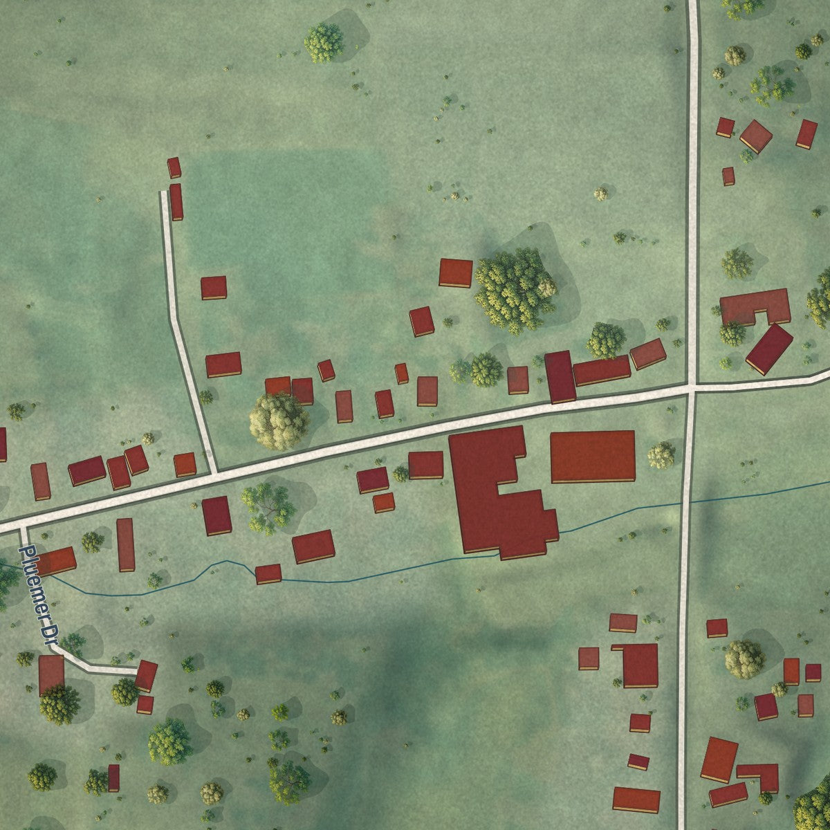 Close-up of the map of Tennyson, Wisconsin print showing street and building detail
